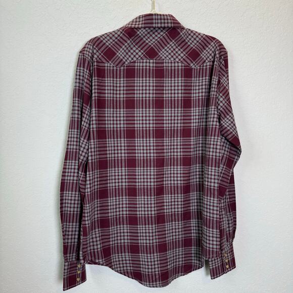 Men's Wrangler Retro Maroon Plaid Embroidered Bobcat Texas State Size M - Picture 7 of 8